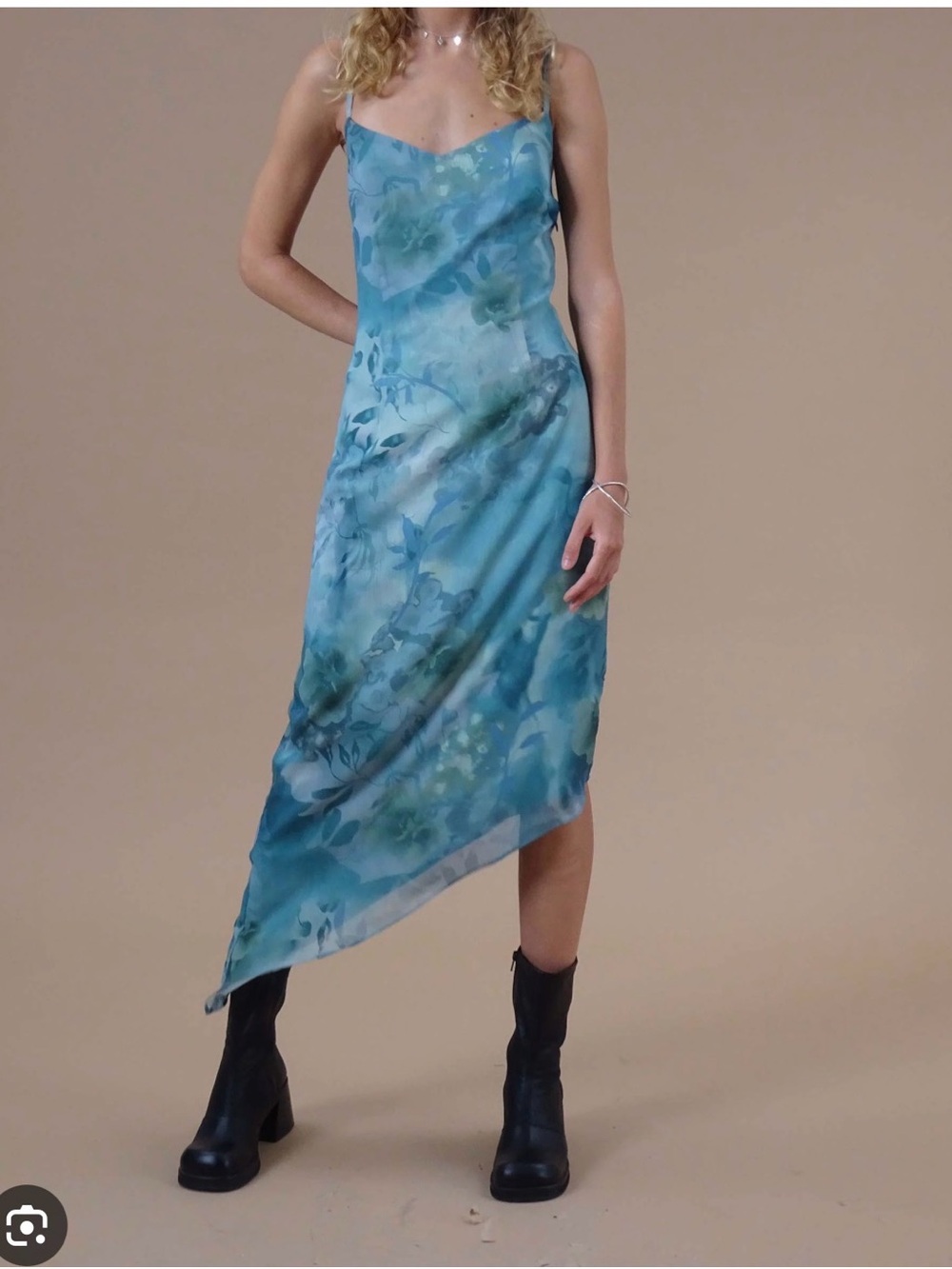 Motel Rocks Preston Midi Dress in Watercolour Floral Blue